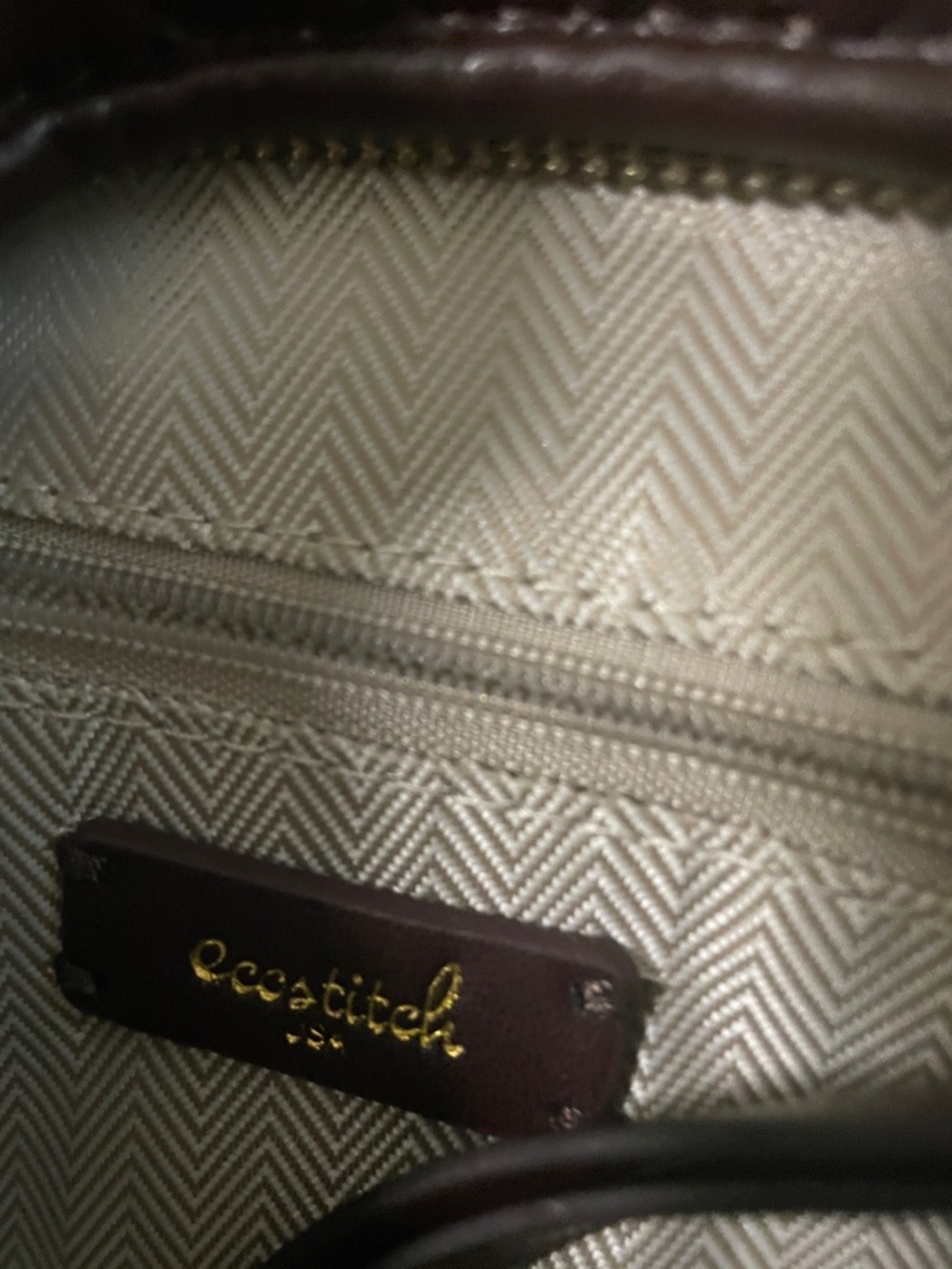 Occatitch Cream and Brown Shoulder Bag with Gold Accents